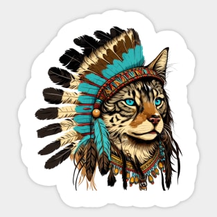 Native American Cat Portrait #1 Sticker